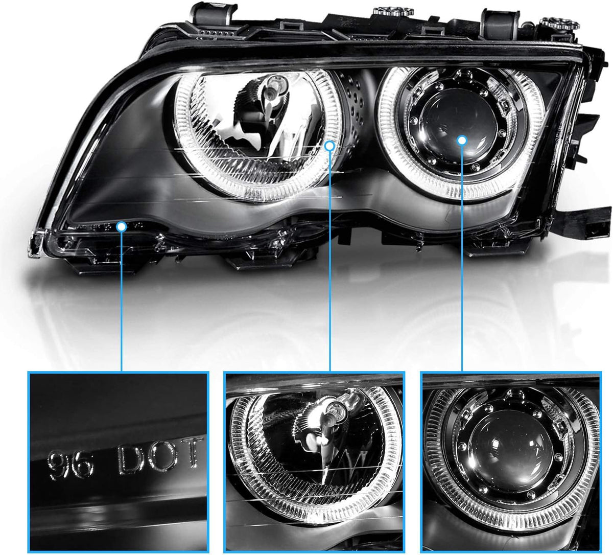 Black Projector Headlights for BMW 3 Series E46 4 Door D4431