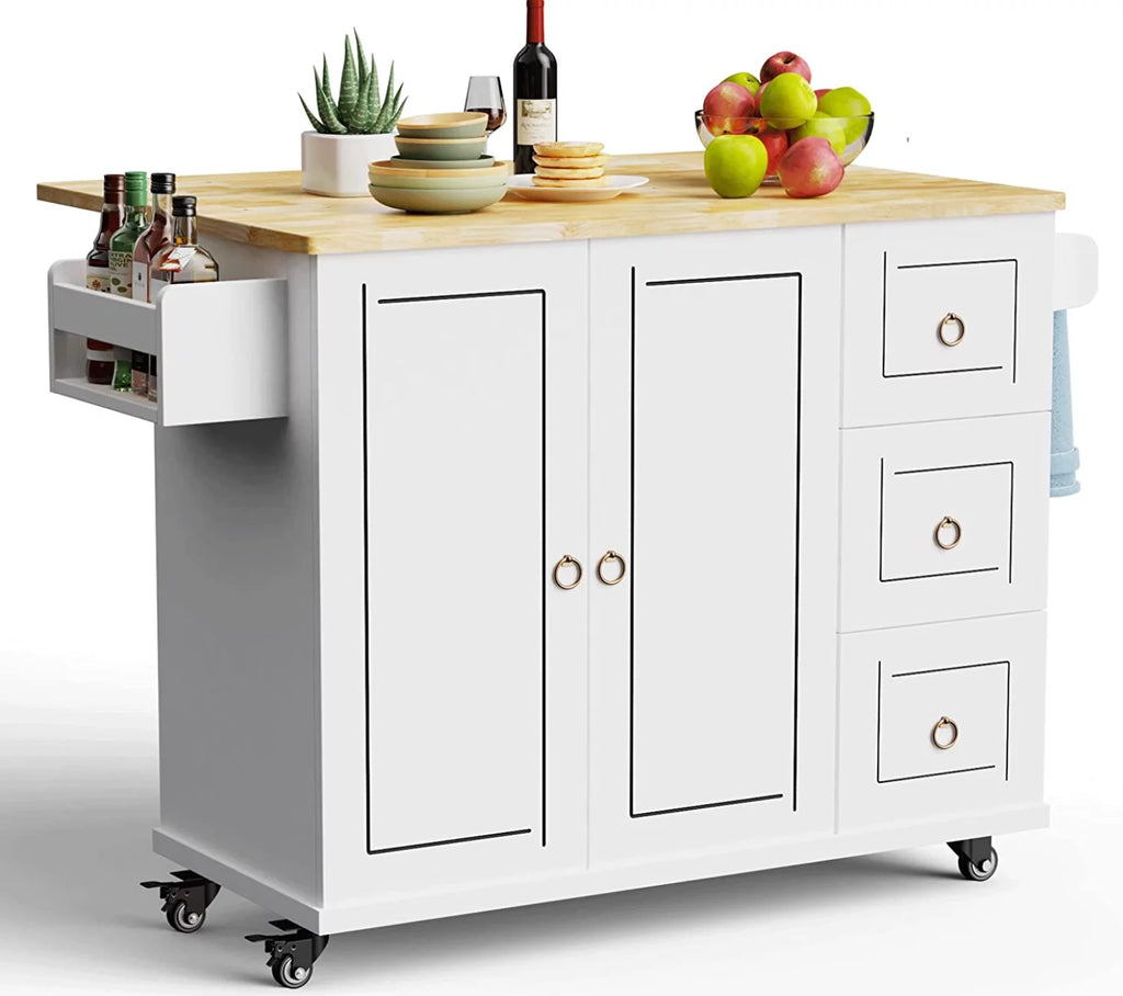 White Kitchen Cart on Wheels with Storage Z169895
