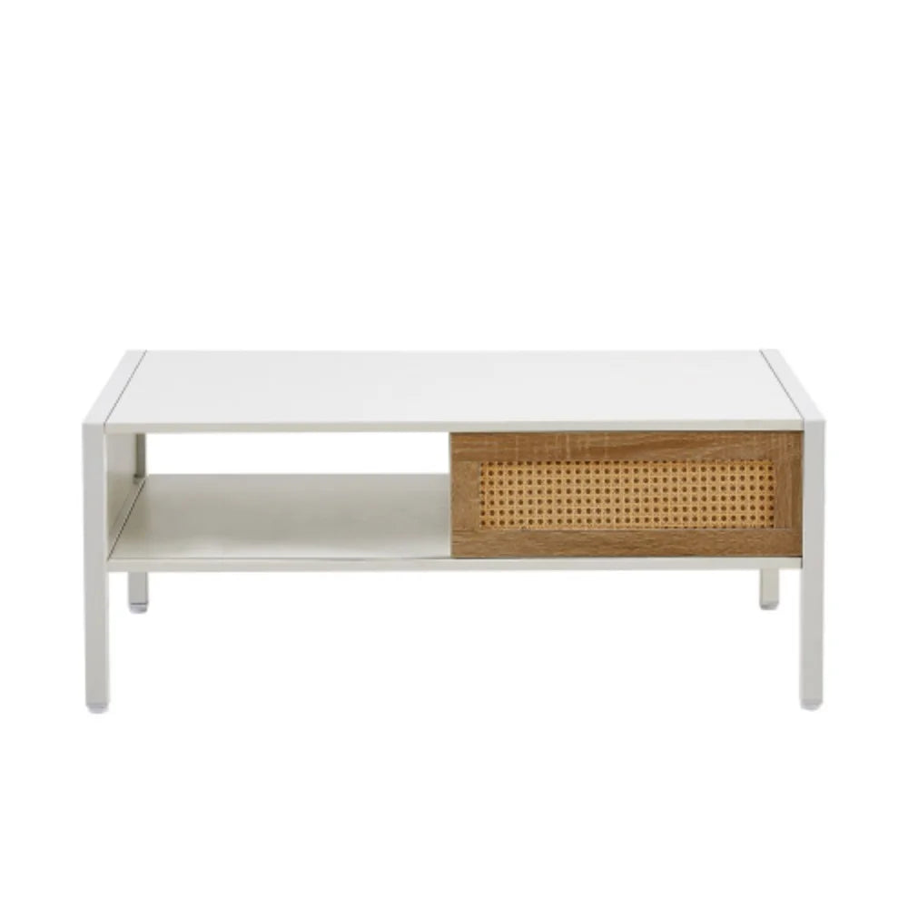 40.16" White Rattan Coffee Table with Storage Z175