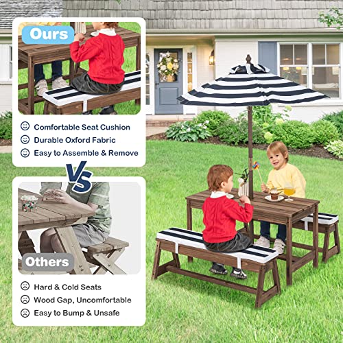 Wooden Kids Picnic Table & Bench Set with Umbrella I44634