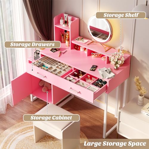 White Vanity Desk with Drawers and Cabinets B610887