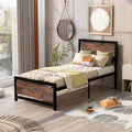 Black Twin Size Metal and Wood Platform Bed with Headboard and Footboard C132923