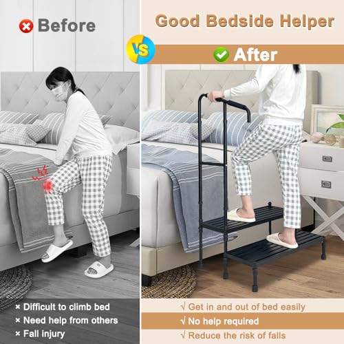 Two Step Stool with Handle Adjustable Wide Platform Q903