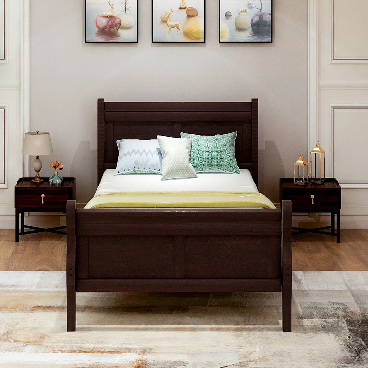 White Full Size Platform Bed Frame with Wood Headboard and Footboard E85039