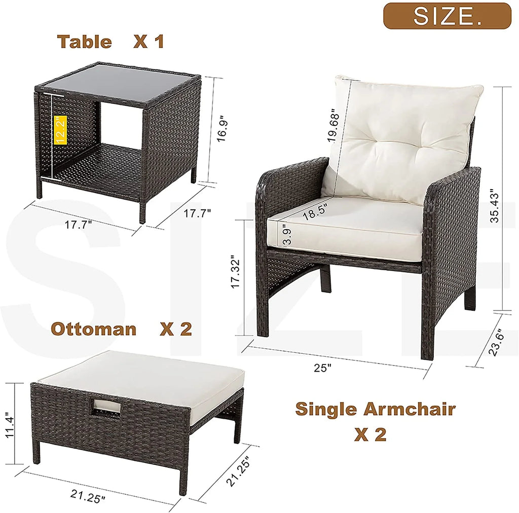 5 Piece PE Wicker Patio Furniture Set with Ottoman B623