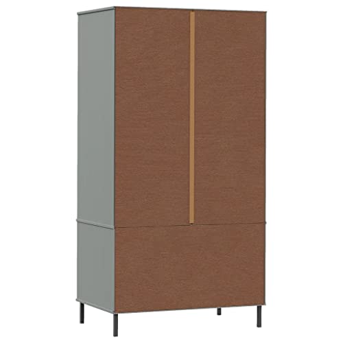 Gray Solid Wood Wardrobe with Metal Legs W924888