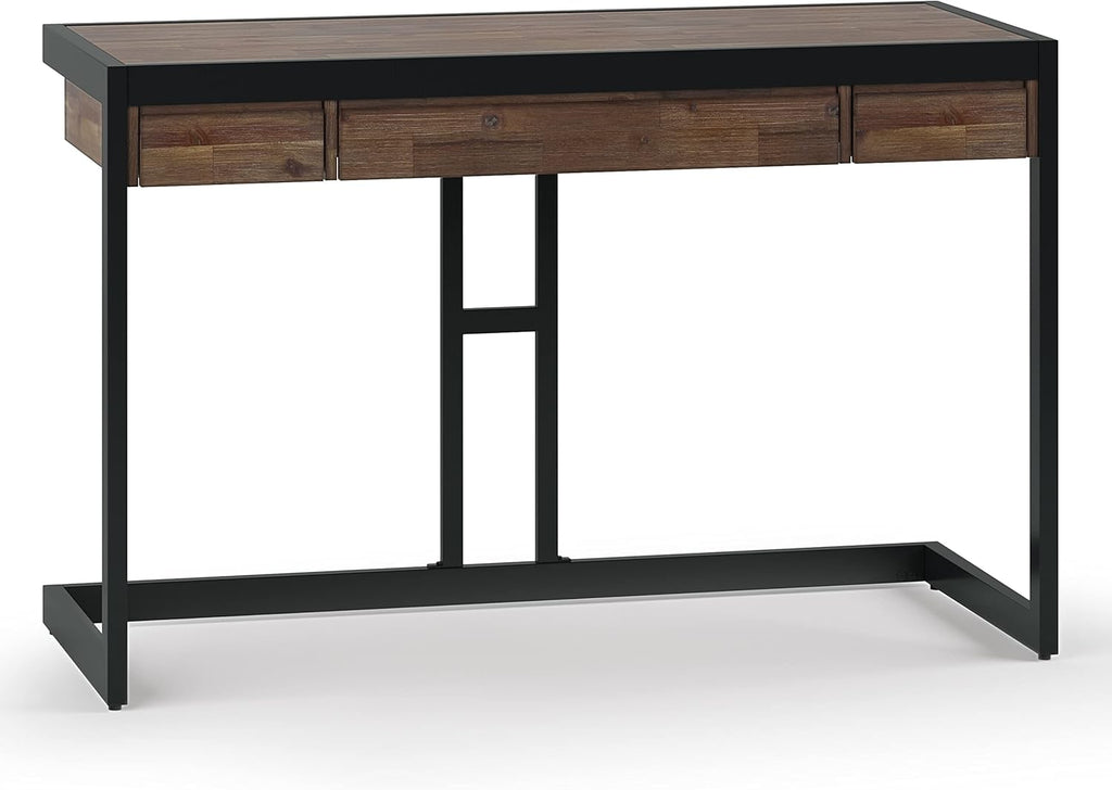 Solid Acacia Wood 48 Inch Wide Small Desk in Rustic Natural Aged Brown I10502
