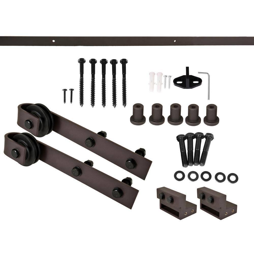 Weather Gray Stained Solid Knotty Pine Wood Interior Sliding Barn Door with Hardware Kit V40255
