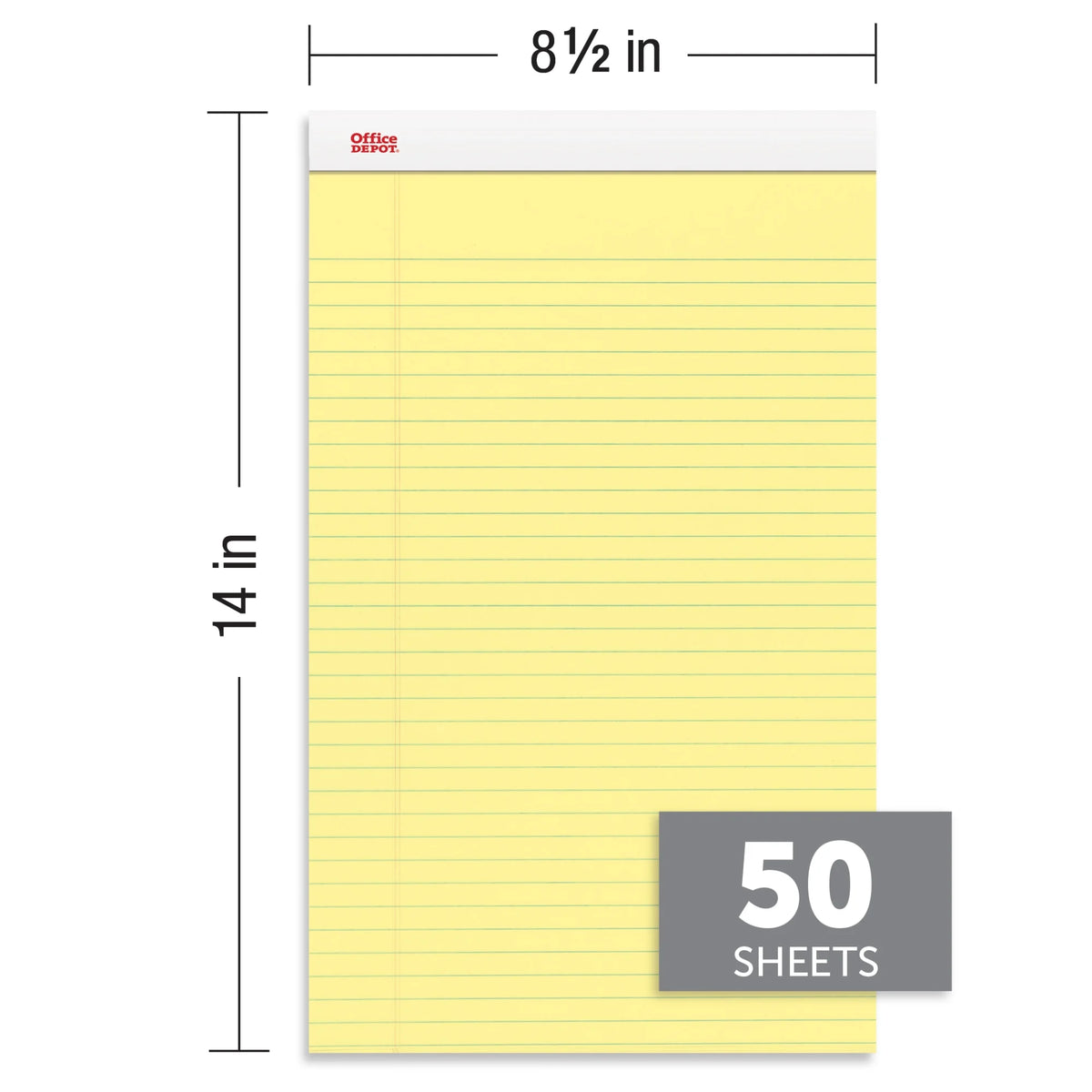 Perforated Writing Pads, 8 1/2in. x 14in., Legal Ruled, 50 Sheets, Canary, Pack Of 12 J237699