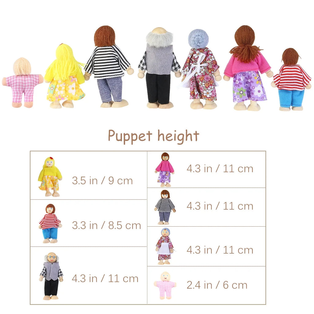 Set of 7 Wooden Dollhouse Figures V396363