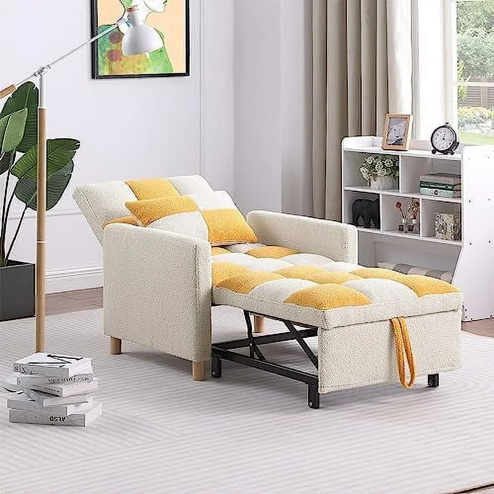 3 in 1 Convertible Sleeper Chair with Pillow Velvet Fabric Grey L4442