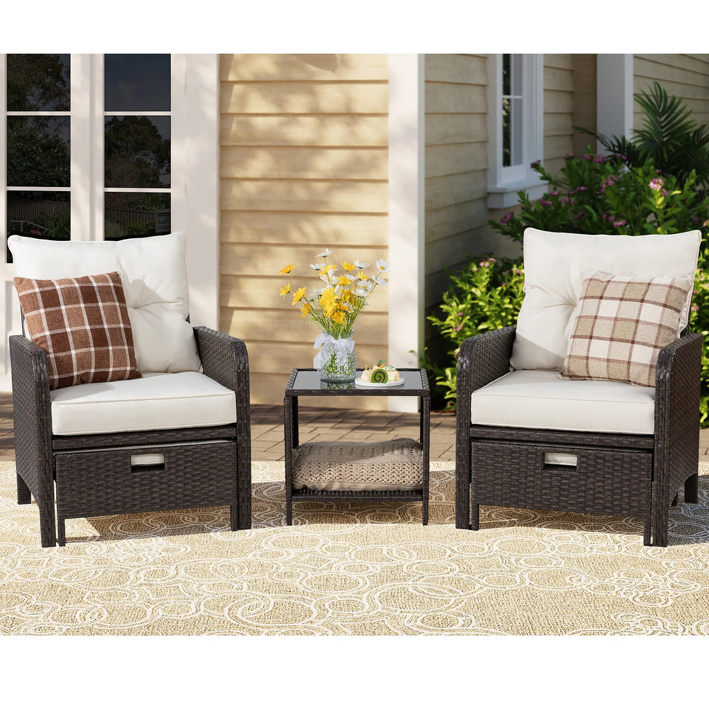 5 Piece PE Wicker Patio Furniture Set with Ottoman B623
