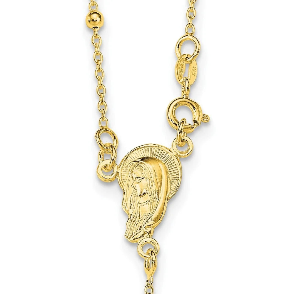925 Sterling Silver Gold-plated Bead Rosary 18inch Necklace S427