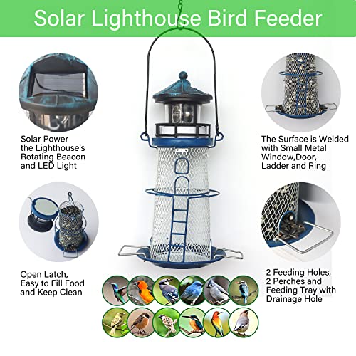 Blue 14" Solar Bird Feeder with Rotating Beacon LED Light Z359865