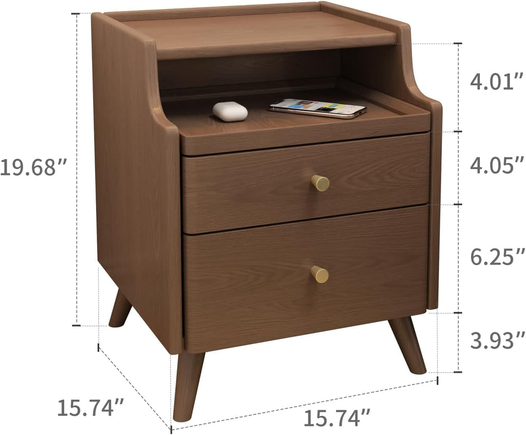 Walnut Solid Wood Nightstand with Drawers K241