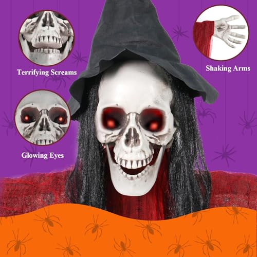 6.5ft Animated Skeleton Witch with Moving Mouth & Arms and Glowing LED Eyes X792