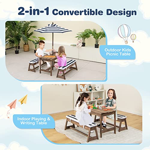 Wooden Kids Picnic Table & Bench Set with Umbrella I44634