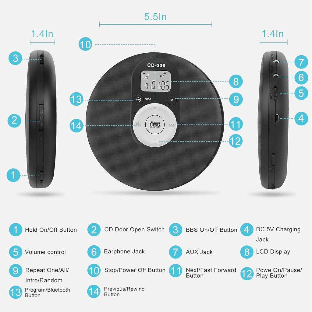 Portable CD Player with Bluetooth, Pack of 2 I71156