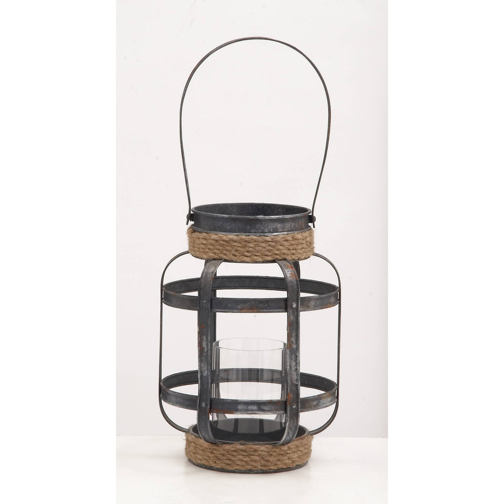 Metal Glass Rope Candle Lantern S57669