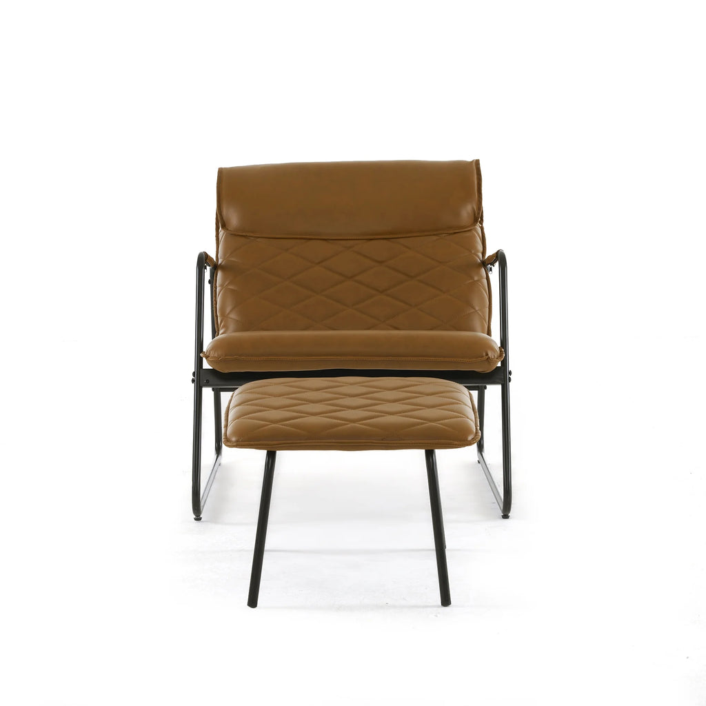 Orange Faux Leather Accent Chair with Ottoman T95661