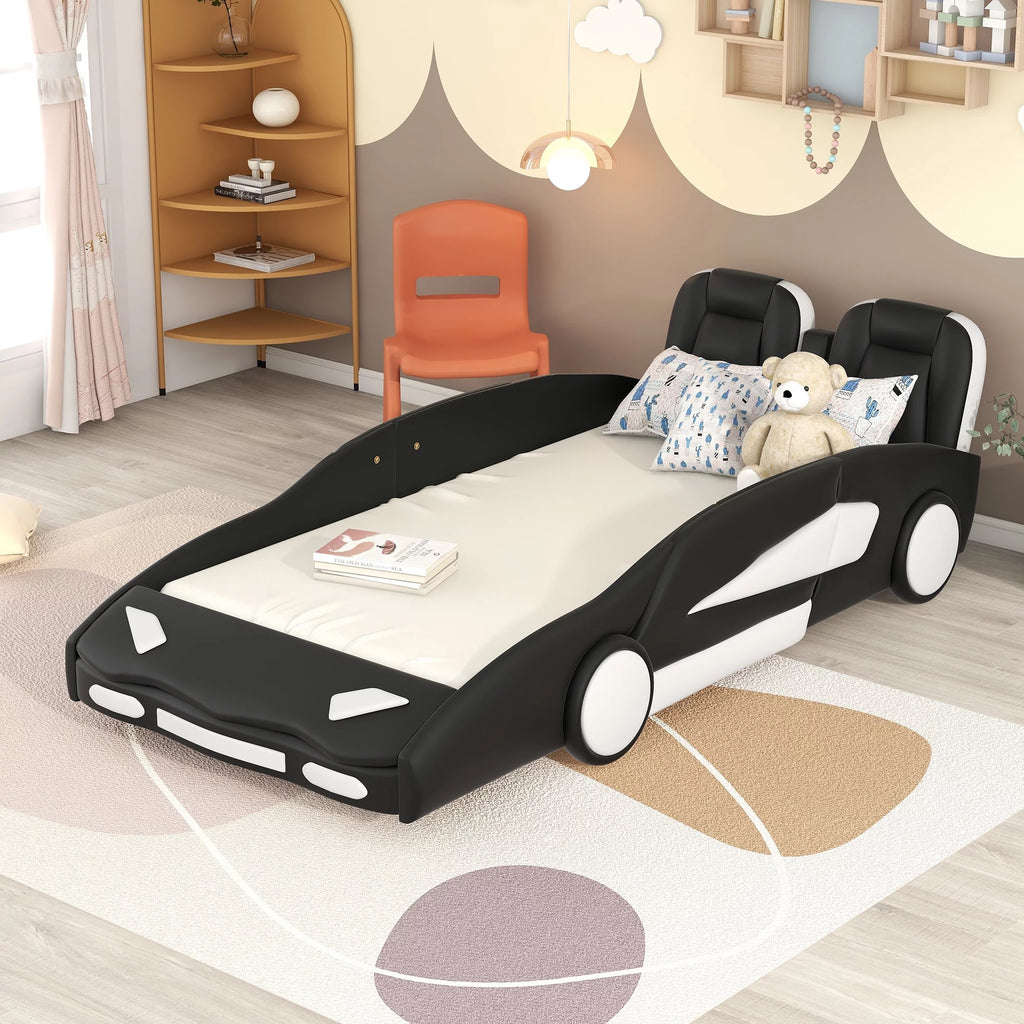 Twin Size Race Car-Shaped Platform Bed with Wheels I3968