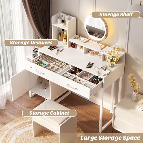White Vanity Desk with Drawers and Cabinets B610887