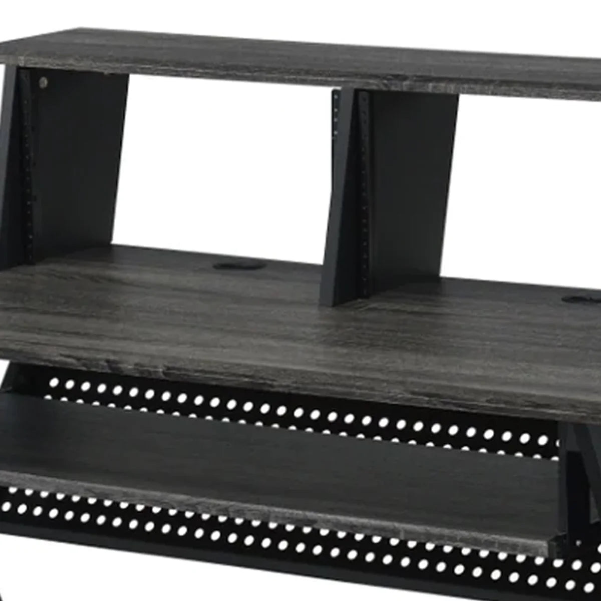 Gray Wood Music Desk Studio Station with Keyboard Tray and Shelves Z781280
