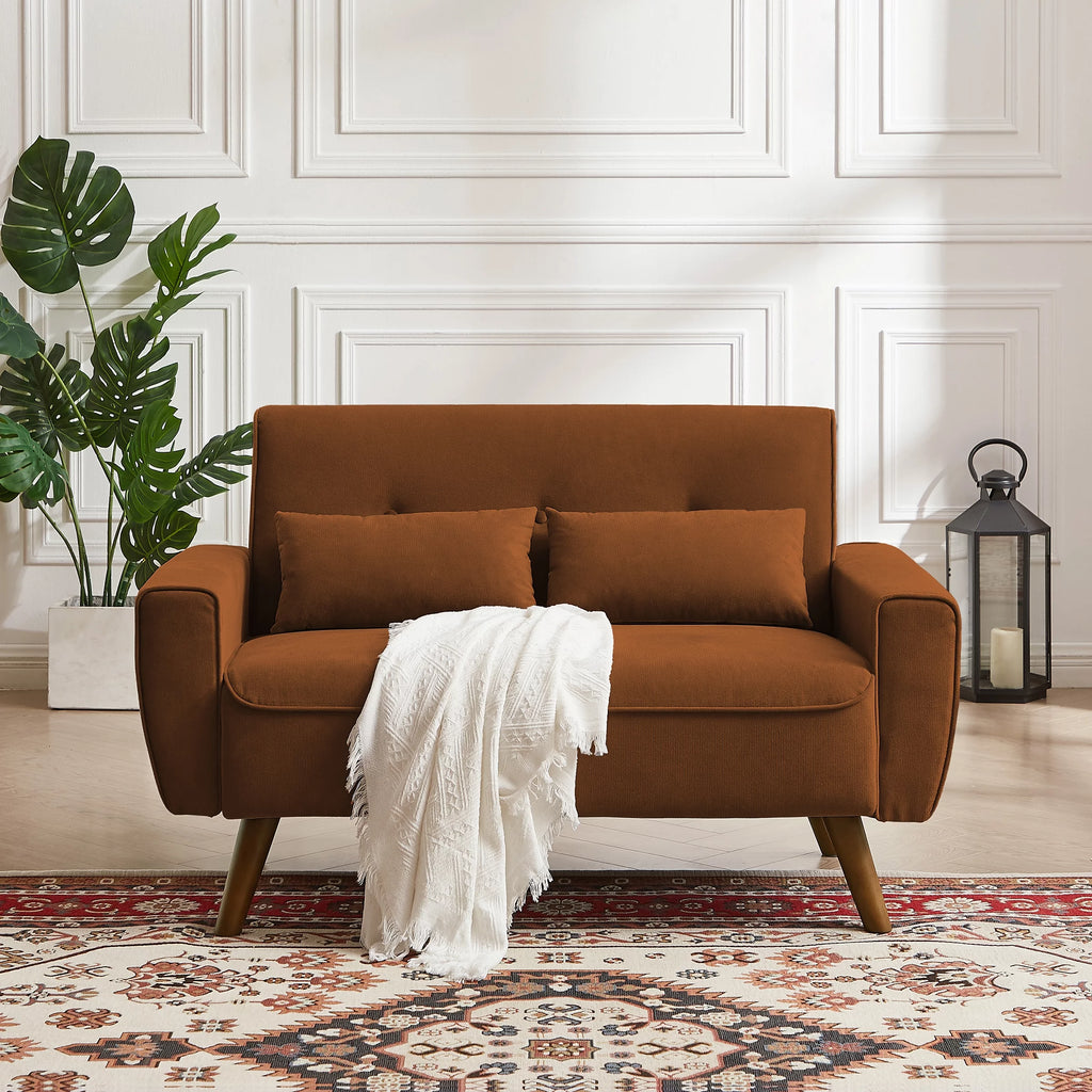 47" Orange Linen Fabric Tufted Loveseat Sofa I85248