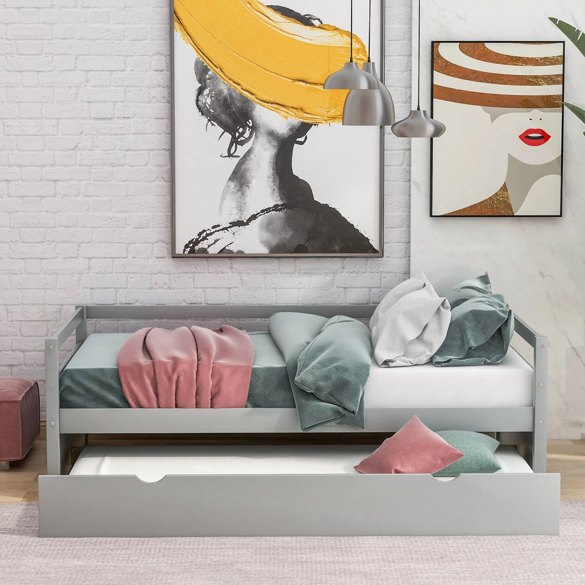 Twin Size Grey Daybed with Trundle Y376734