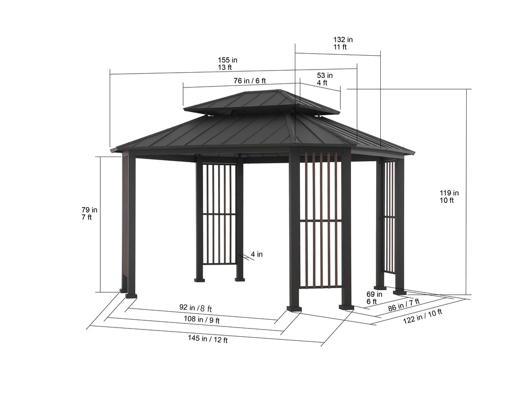 11 x 13 ft. 2-Tier Steel Hardtop Gazebo with Ceiling Hook V699100