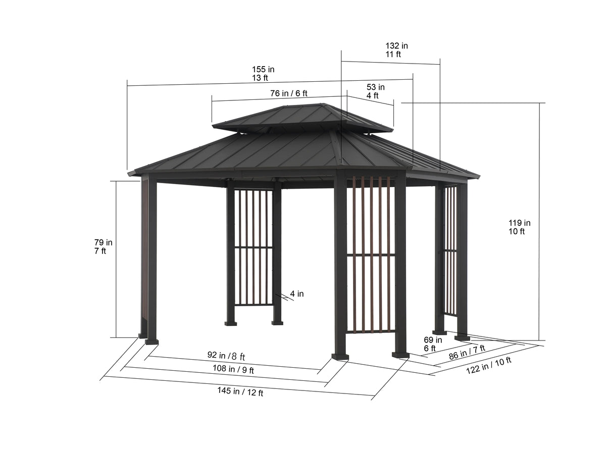 11 x 13 ft. 2-Tier Steel Hardtop Gazebo with Ceiling Hook V699100