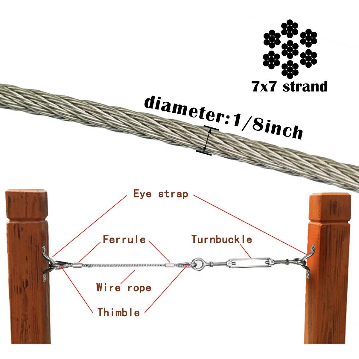 Stainless Steel Cable 1/8 inch T316 Marine Grade Wire Rope 7x7 Strands N635
