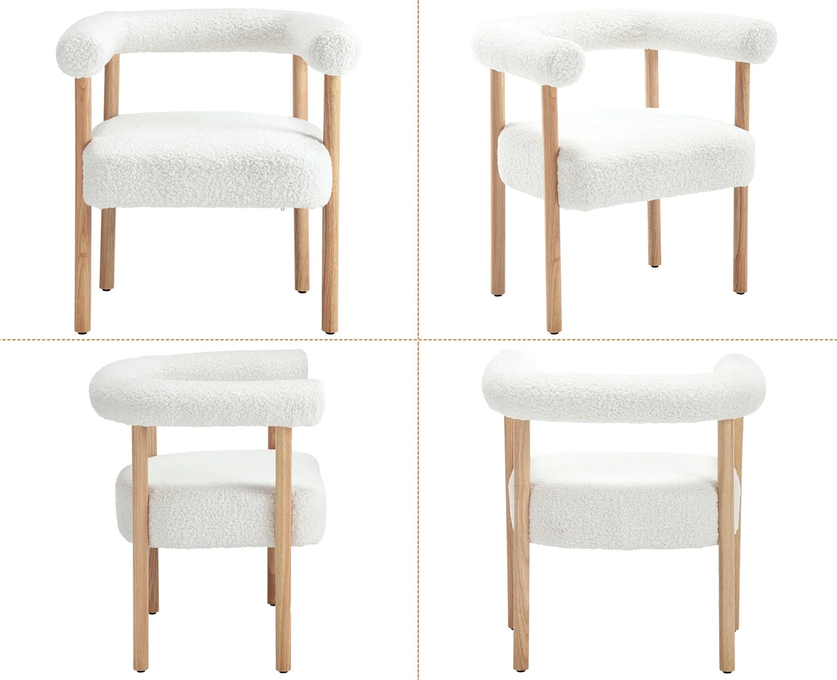 White Wooden Upholstered Barrel Dining Side Chair Set of 2 R3393