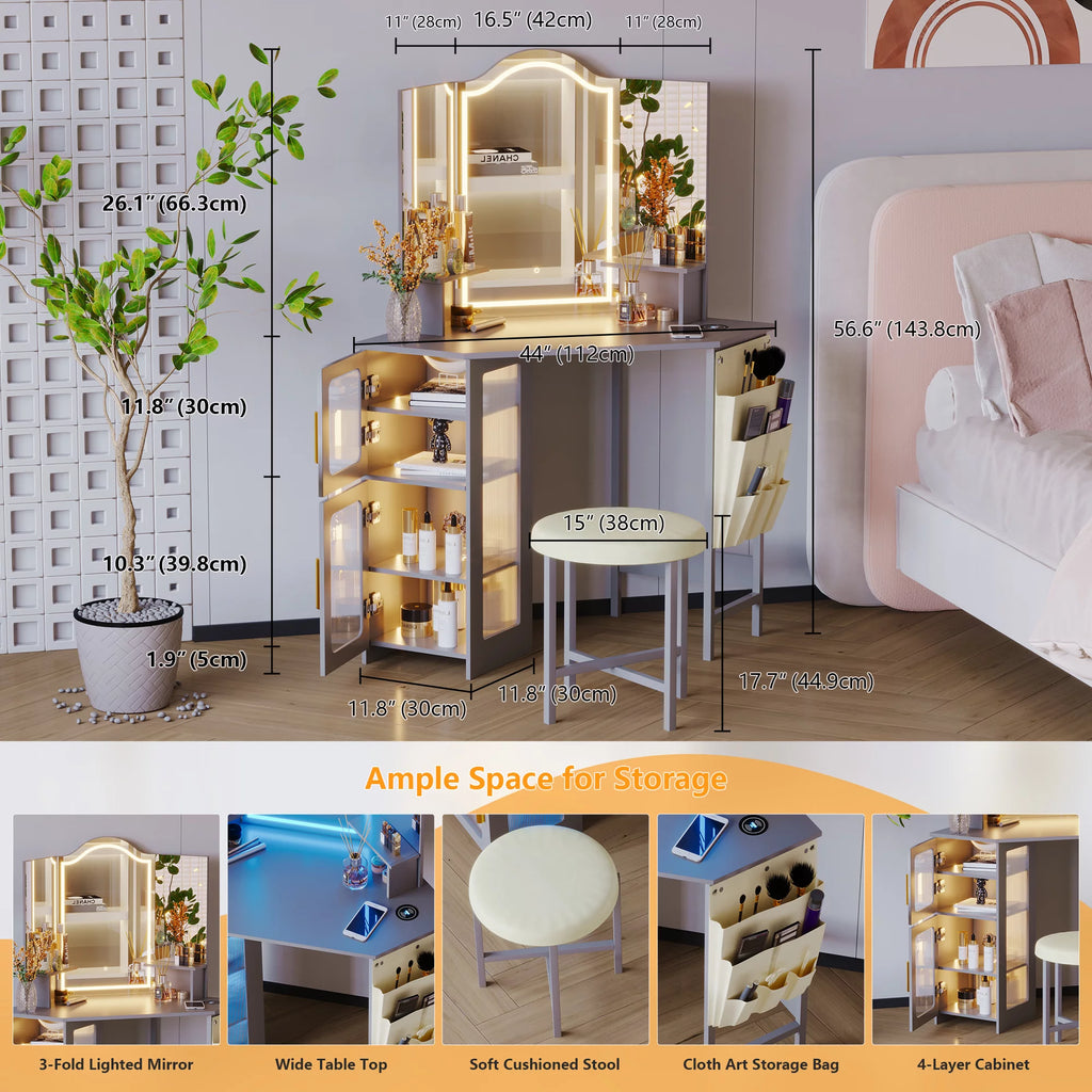 White Makeup Vanity Desk with Stool O274157