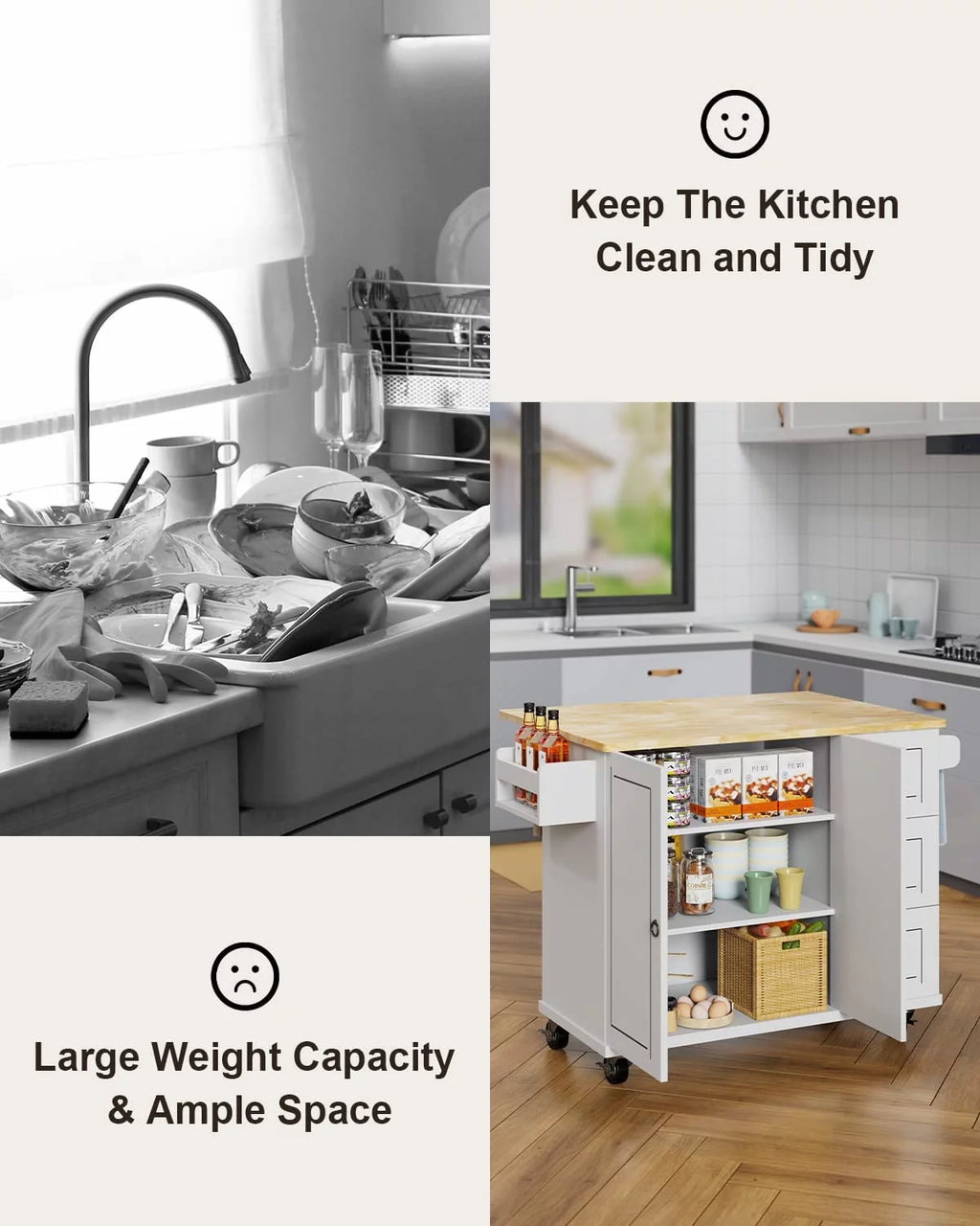 White Kitchen Cart on Wheels with Storage Z169895