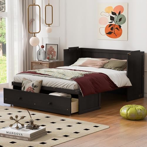 Queen Size Wooden Murphy Bed with USB Charging Station and Drawer G61467