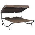 Brown Fabric Steel Outdoor Lounge Bed with Canopy and Pillows I694