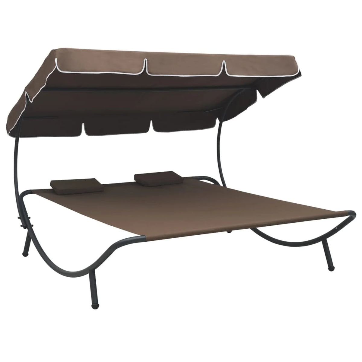 Brown Fabric Steel Outdoor Lounge Bed with Canopy and Pillows I694