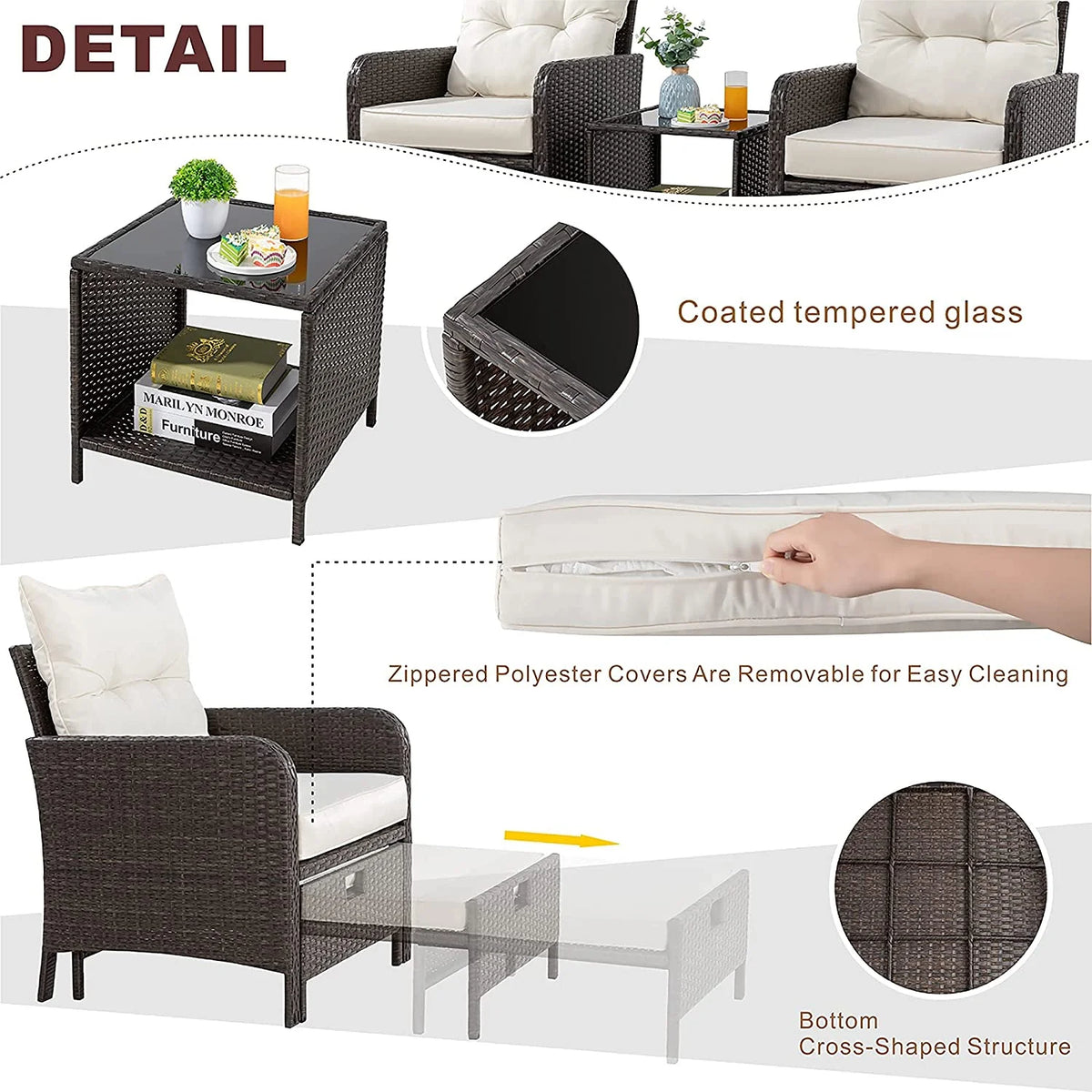 5 Piece PE Wicker Patio Furniture Set with Ottoman B623
