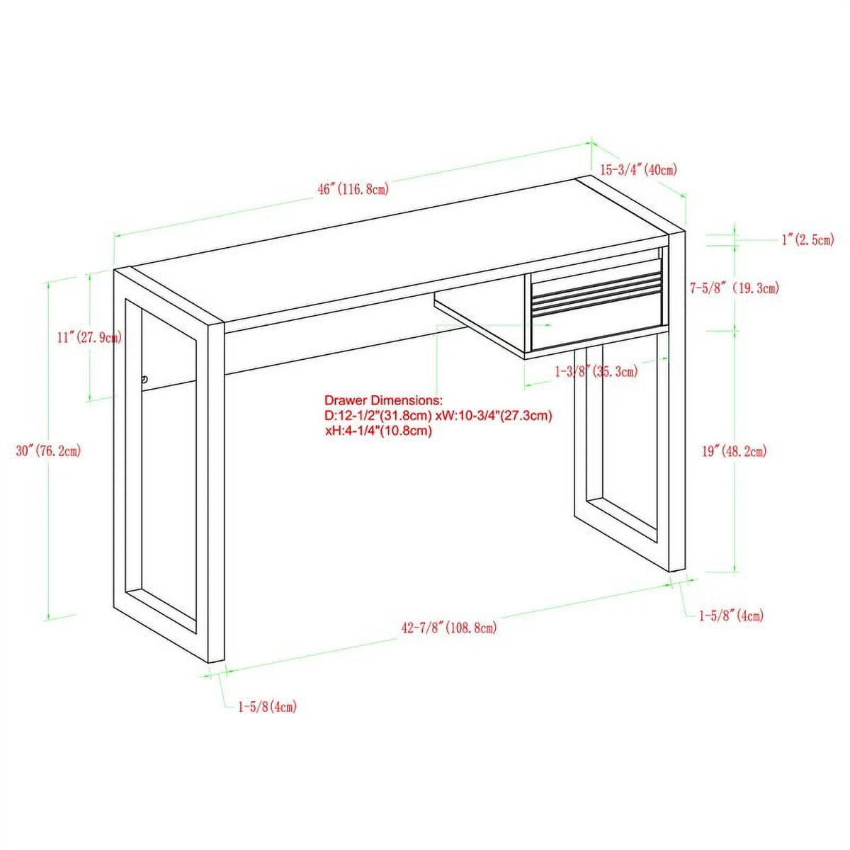 Dark Walnut Black 1 Drawer Engineered Wood Writing Desk H6161