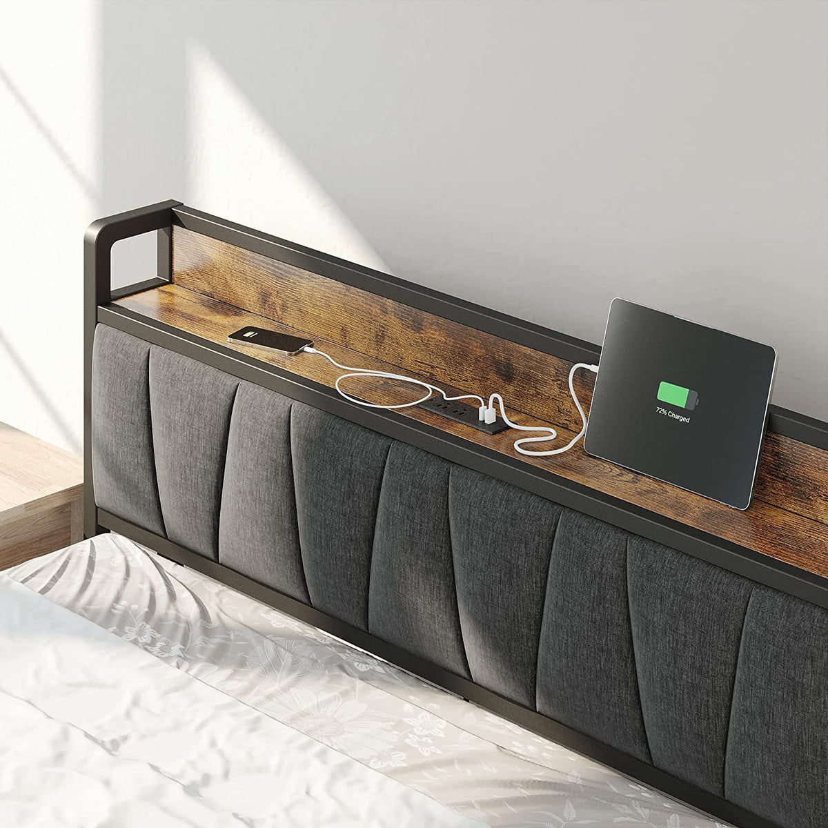 Queen Bed Frame with Storage Headboard and Charging Station Z1156