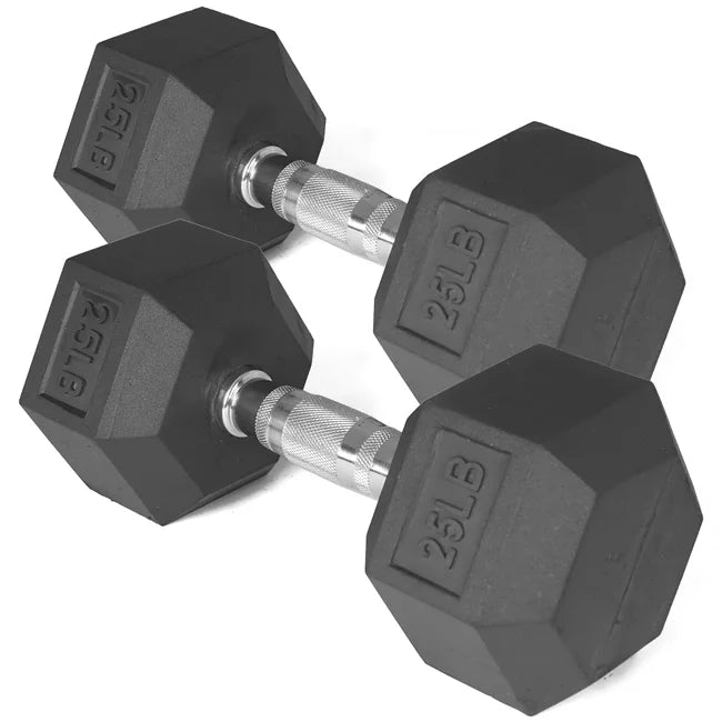 25 LB Pair Black Rubber Coated Hex Dumbbell U152