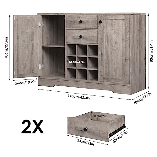 Dark Brown Buffet Sideboard with 2 Drawers and Adjustable Shelves L49878