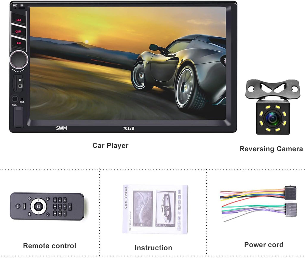 Double Din 7’’ HD Touch Screen Car Stereo with Bluetooth FM Radio Rear View Camera F108