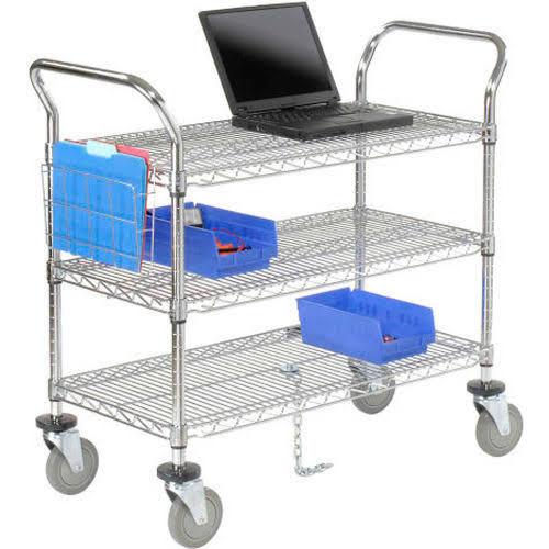 Chrome 3 Shelf Utility Cart with Polyurethane Casters Y354085
