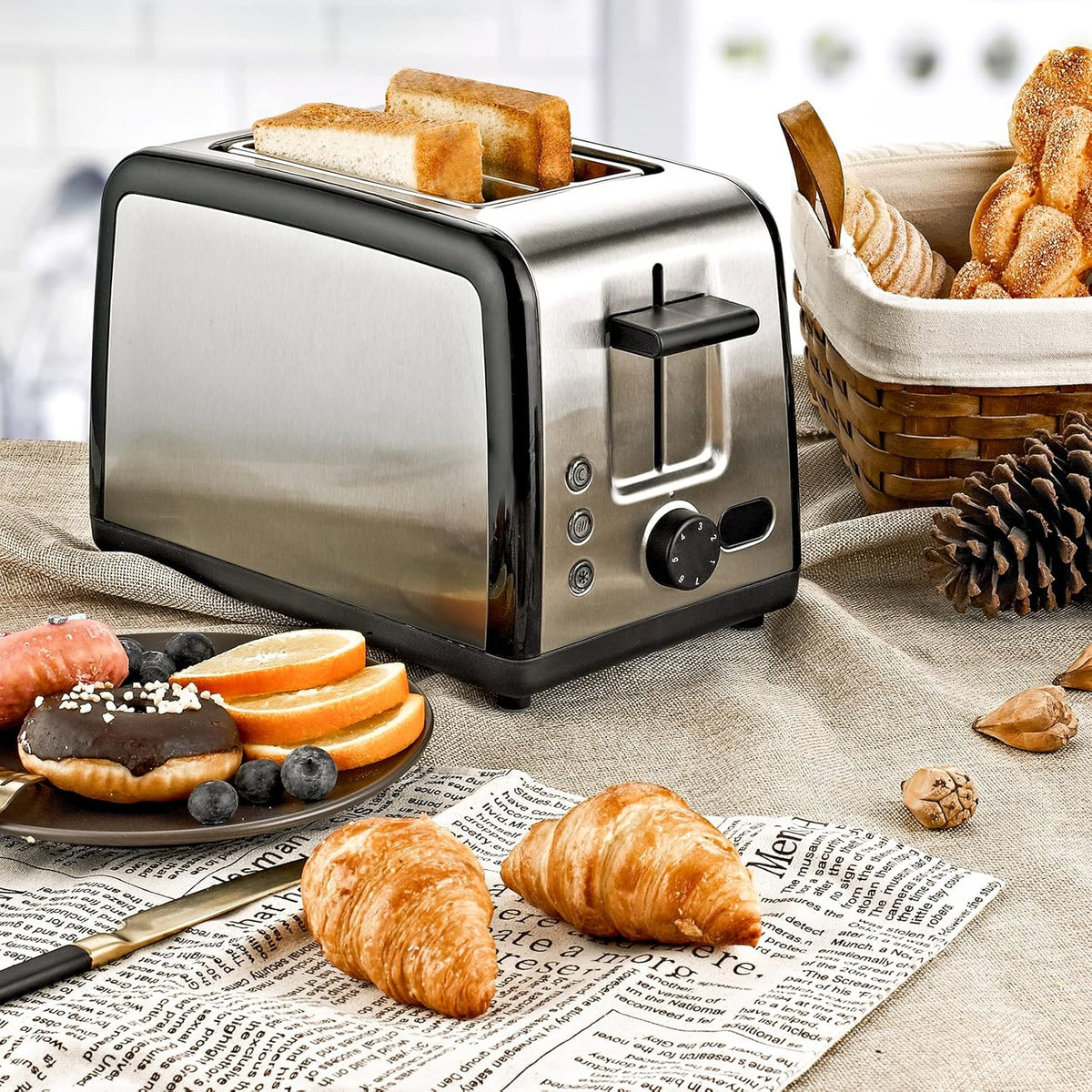 2 Slice Wide Slot Stainless Steel Toaster V888