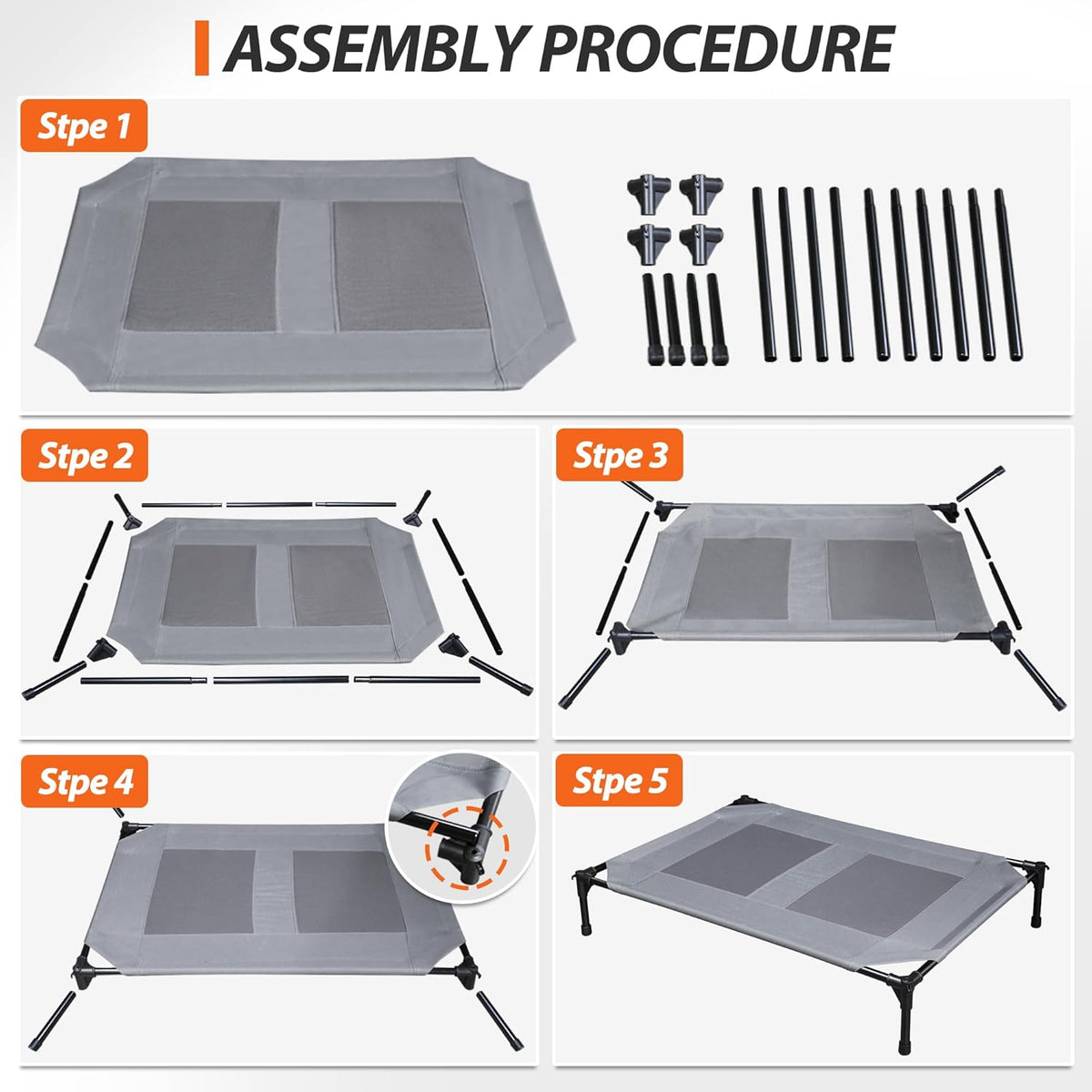 Grey 42 Inch Elevated Dog Bed with Mesh F872957