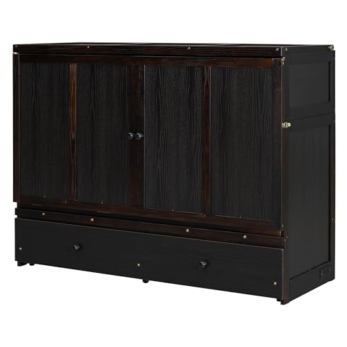 Queen Size Wooden Murphy Bed with USB Charging Station and Drawer G61467