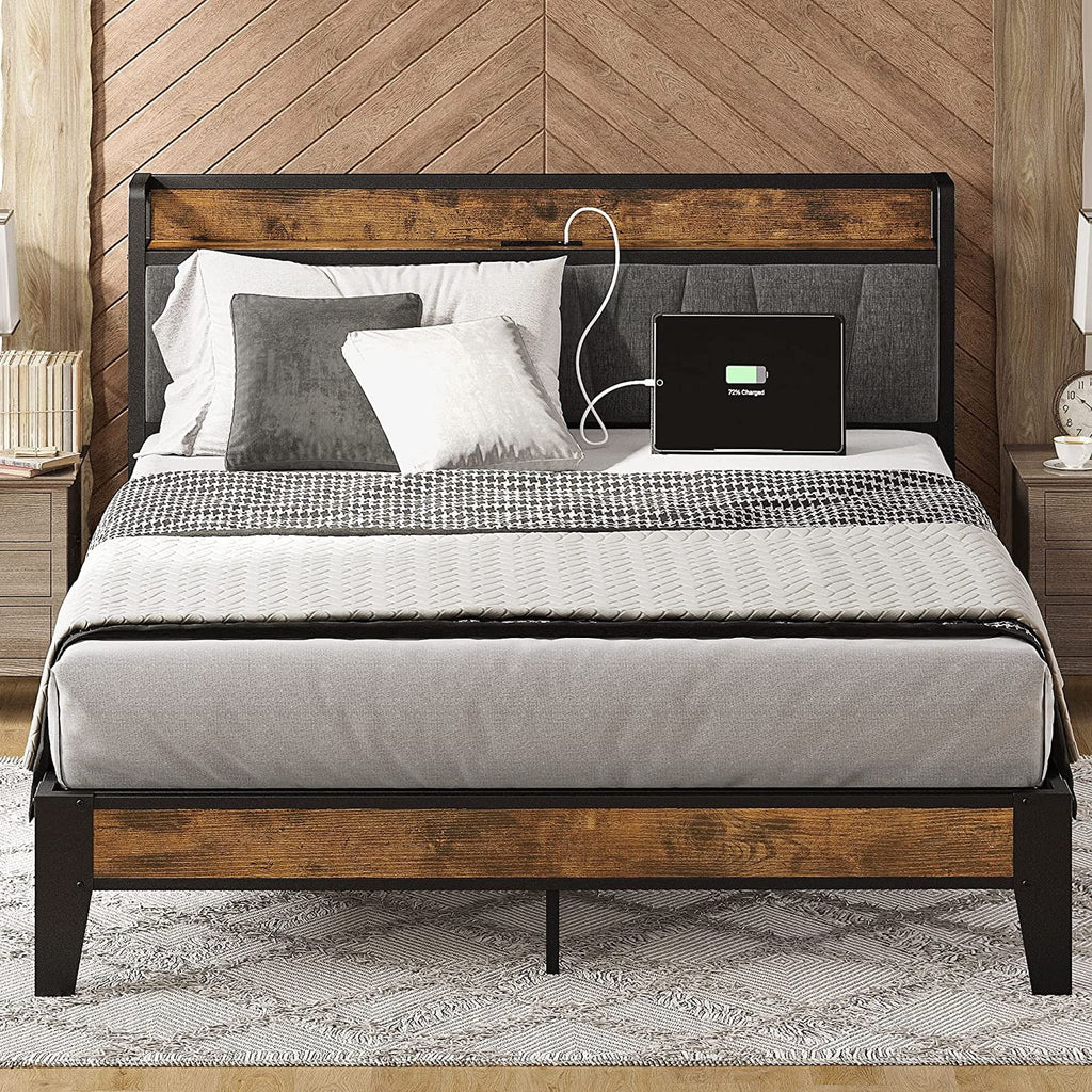 Queen Bed Frame with Storage Headboard and Charging Station Z1156