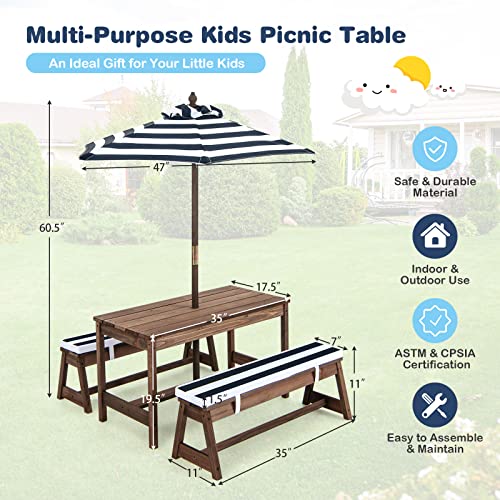 Wooden Kids Picnic Table & Bench Set with Umbrella I44634
